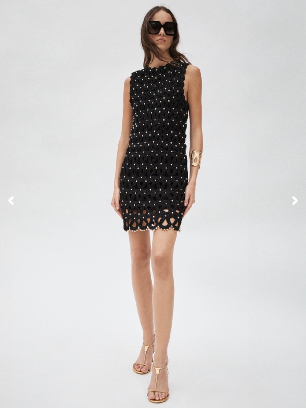Carolina Herrera Black Crochet Mini Dress with Gold Accents
